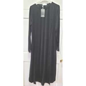 AAB Pave Trim Abaya Modest Wear Long Dress w/ Attached Scarf - Black - Sz 54